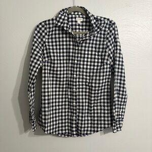 J. Crew Classic Fit Women’s Gingham Navy Blue Checkered Button-Up Shirt Cotton